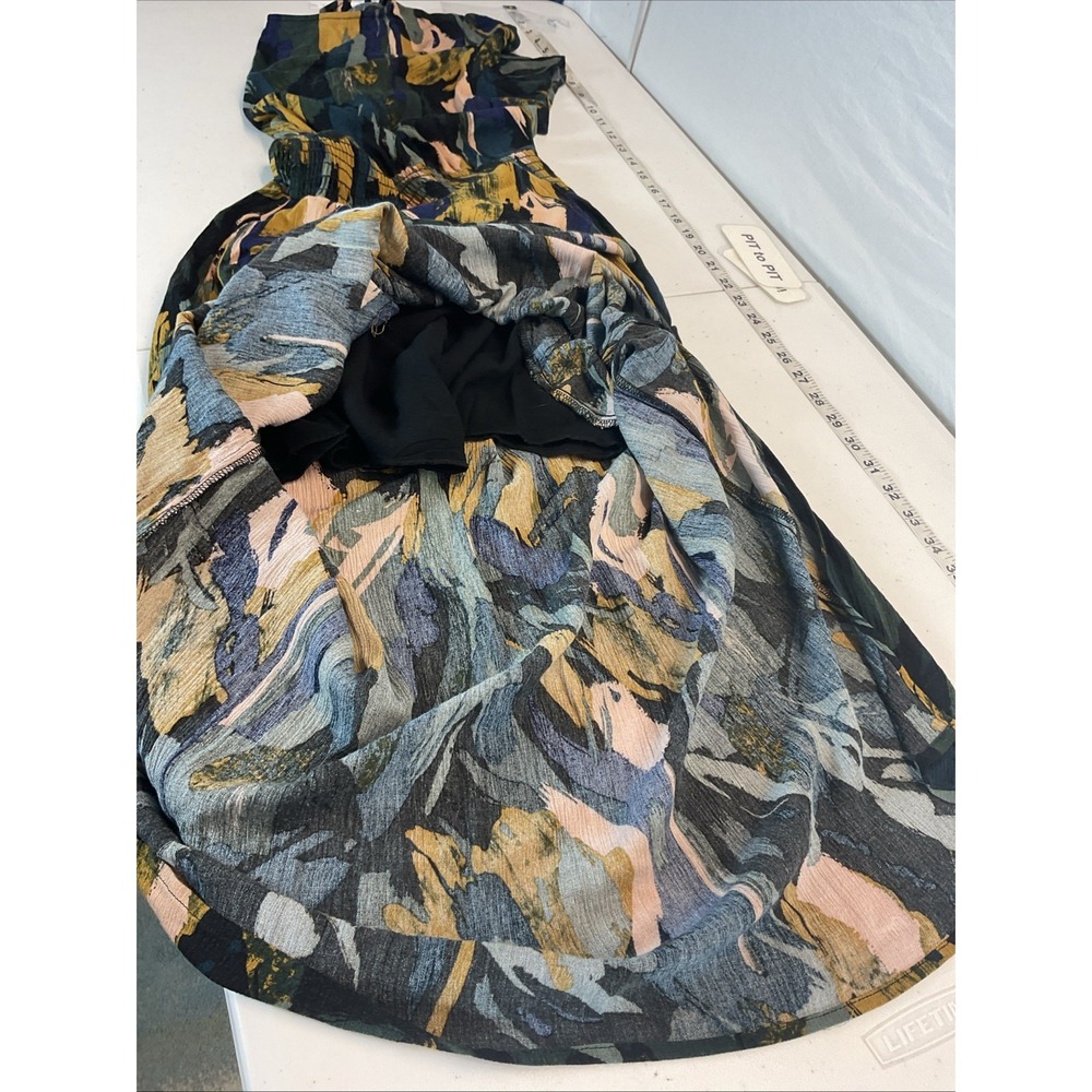 Evereve size M Alana Short Sleeve Smocked Abstract Floral Maxi midi Dress black - Picture 9 of 16